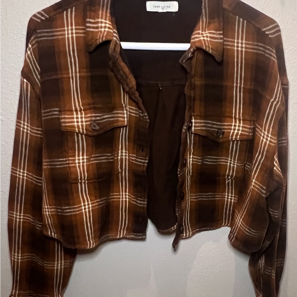 Cleo + Wolf Brown Plaid Cropped Jacket/Shirt